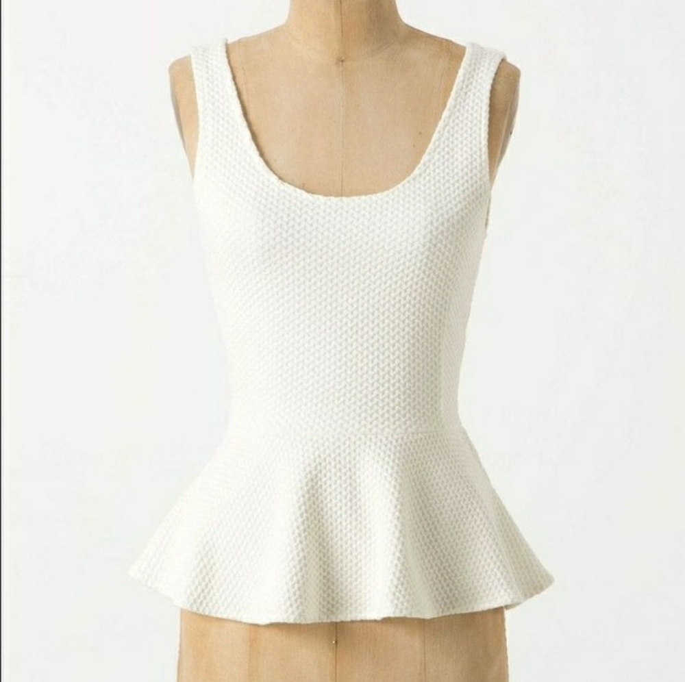 NWOT Anthropologie ivory textured peplum tank
